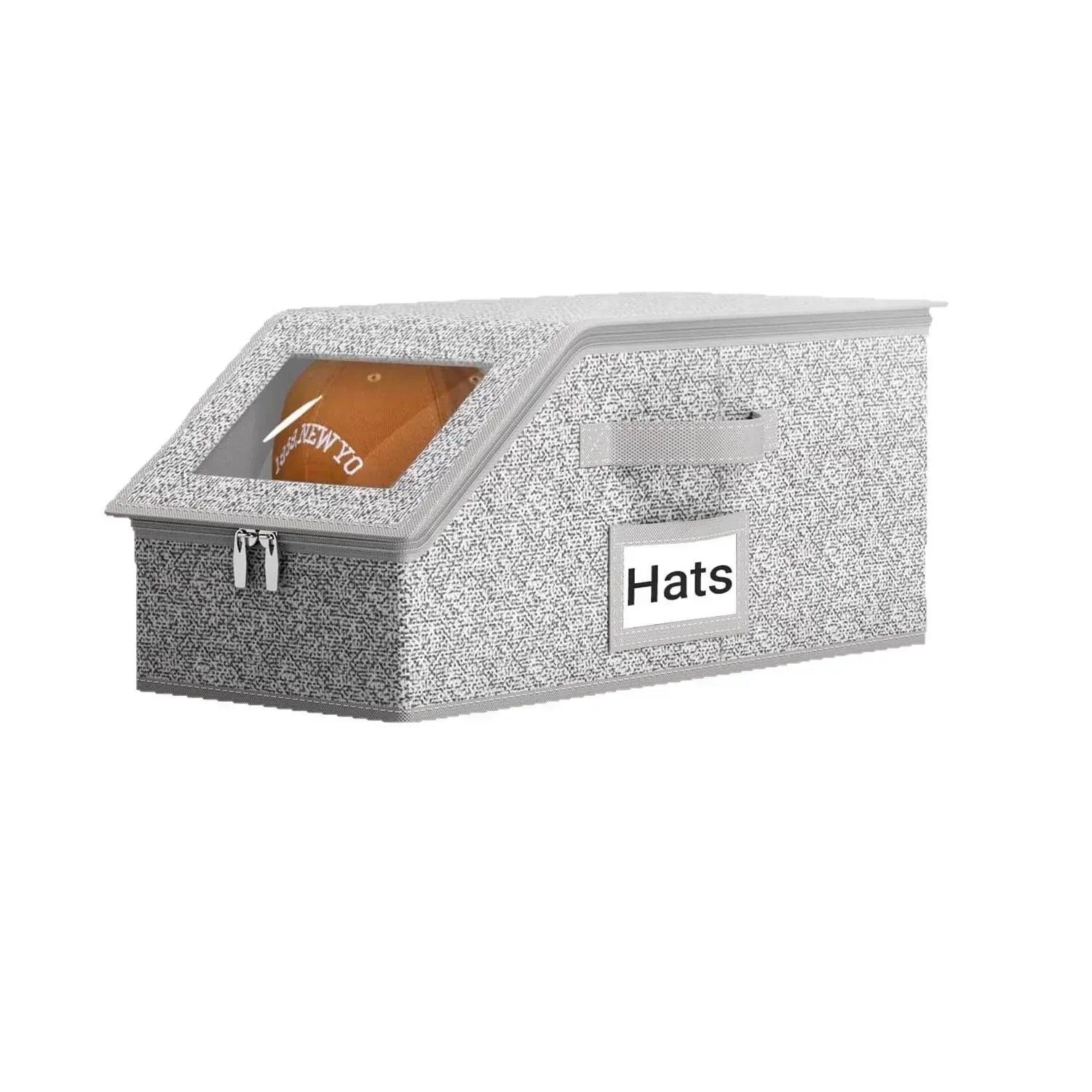 Arenzza stackable storage boxes for baseball caps, houseware and kitchen organization, shown with caps inside for easy storage.