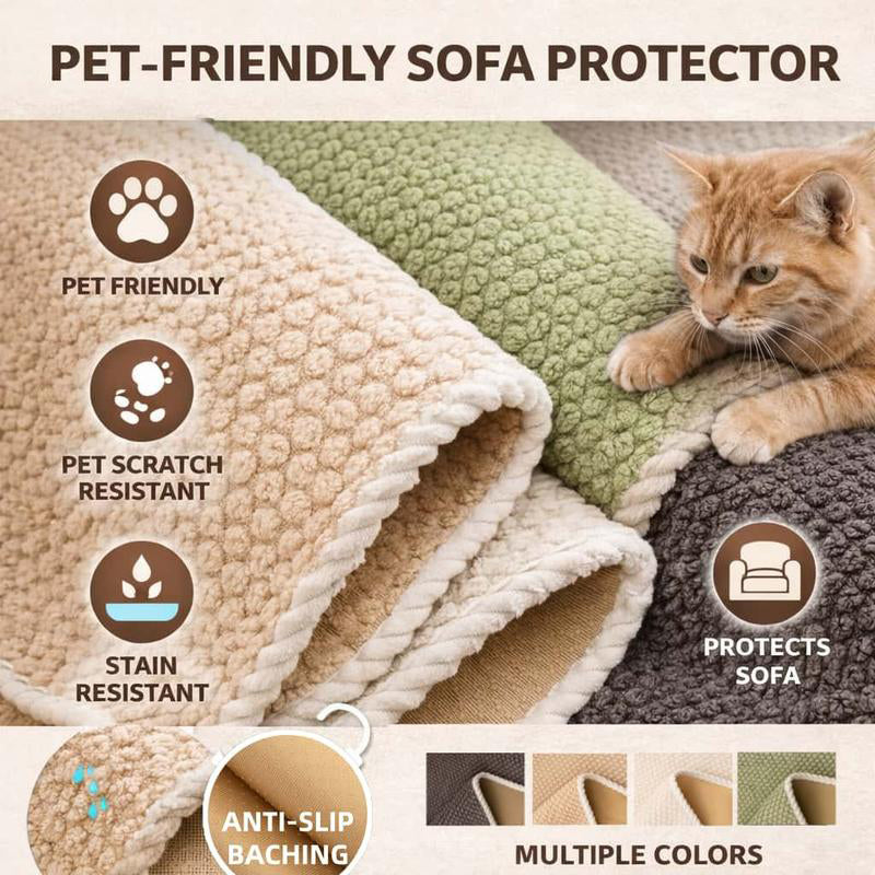 Aarenza thickened non-slip washable sofa cover on a sofa, showcasing its textured fabric and secure fit in a cozy living room setting.
