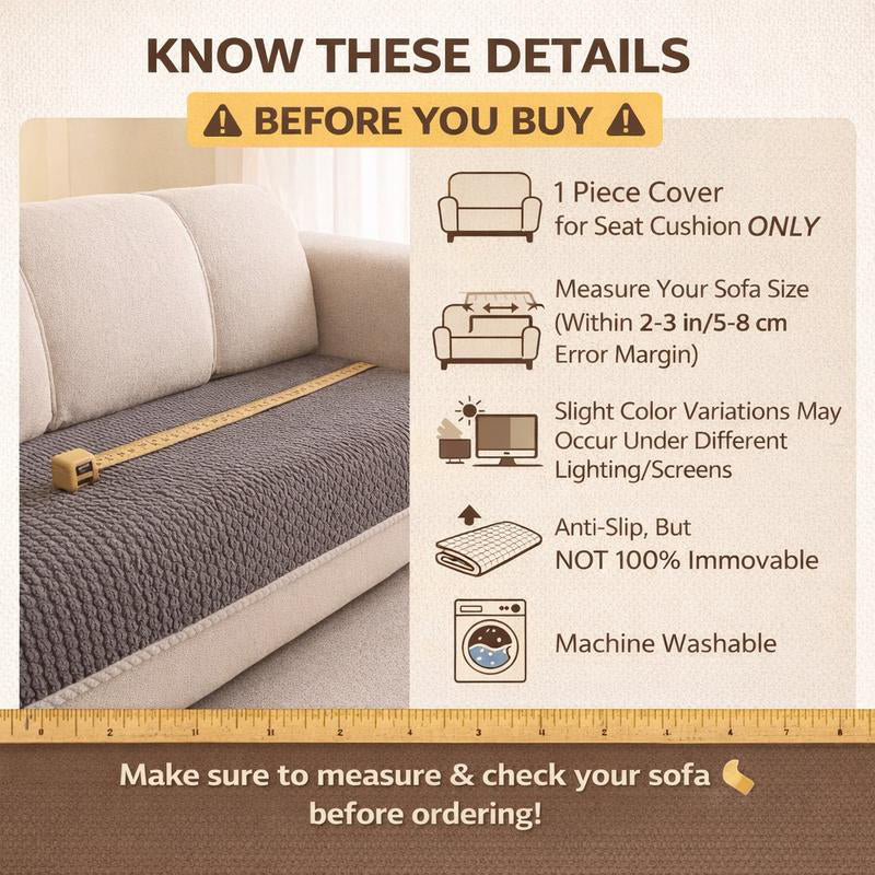 Aarenza thickened non-slip washable sofa cover in neutral color, showing a snug fit over a sofa for protection and style.