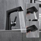 Arenzza single-hole bathroom faucet with pull-out sprayer, sleek houseware kitchen fixture in polished finish.
