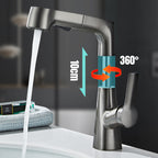Arenzza single-handle bathroom faucet with pull-out sprayer, modern design, installed in a bathroom sink for household use.
