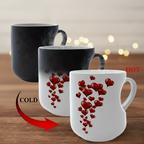 Color-changing ceramic mug with heart-shaped handle by Arenzza, featuring a vibrant design and a cozy, charming kitchen accessory.
