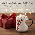Aarenza color-changing ceramic mug with a heart-shaped handle, showcasing its vibrant design and smooth ceramic finish.