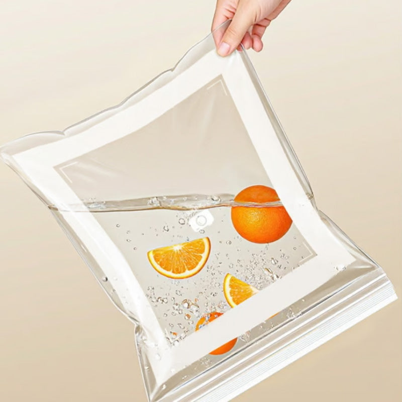 Transparent food-grade reinforced double-seal bags from Arenzza, designed for secure storage in kitchen and houseware use.