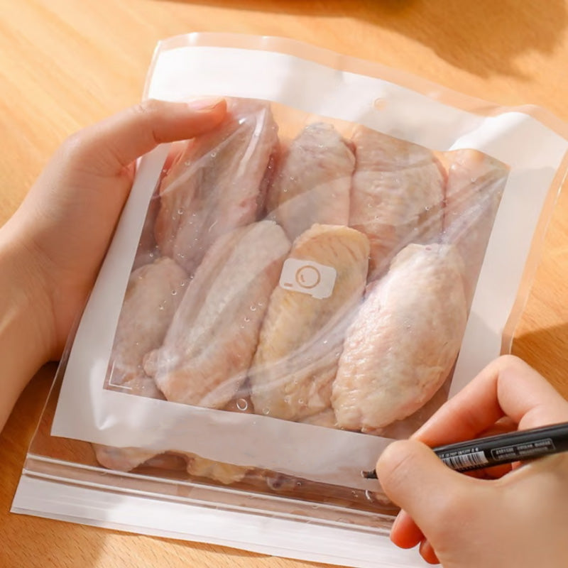 A transparent, food-grade reinforced double-seal bag from Arenzza for storing kitchen food items securely.