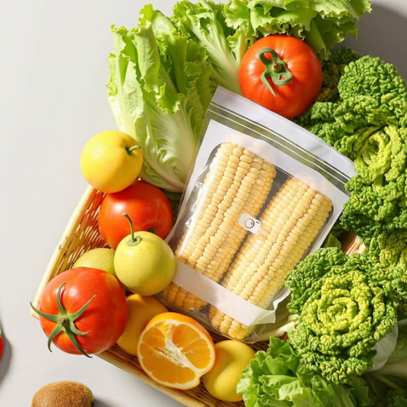 Transparent food-grade reinforced double-seal bag by Arenzza, showing its sturdy, clear design suitable for kitchen storage.