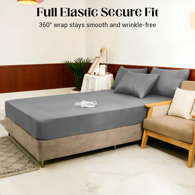 Arenzza 3-piece soft sheet set with fitted sheets and pillowcases in neutral colors, designed for easy and secure fit.