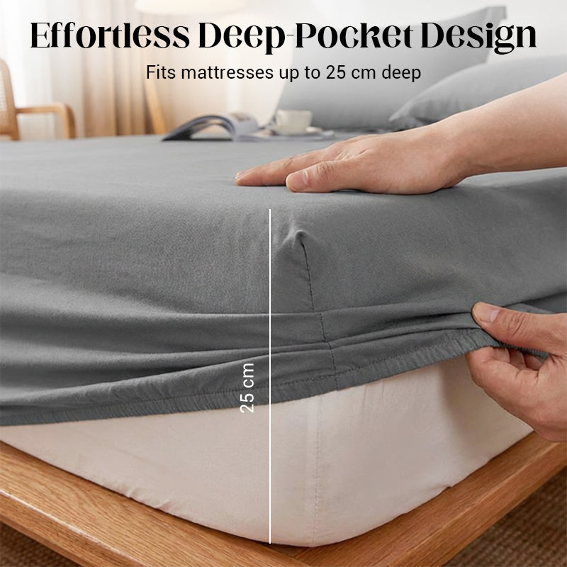 Aarenzza 3-piece soft sheet set for easy, secure fit, featuring smooth, comfortable fabric in neutral tones for bedroom use.