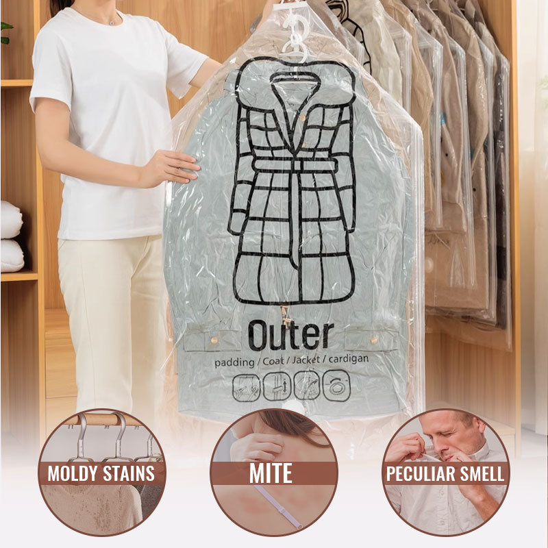Arenzza hanging vacuum storage bags for kitchen and houseware, shown hanging in a closet for space-saving organization.