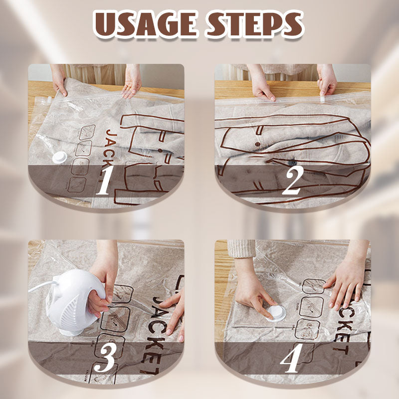 Arenzza hanging vacuum storage bags for houseware and kitchen use, displayed hanging with a vacuum pump and sealed bags.