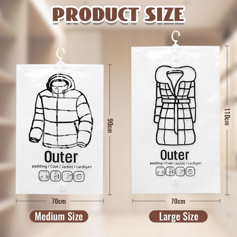 Arenzza hanging vacuum storage bags for kitchen and houseware, showing the bags filled with clothes and sealed for space-saving storage.