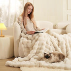 A plush blanket with thickened rabbit fur and milk velvet cover from Arenzza, featuring a cozy, soft texture for winter warmth.