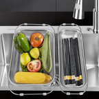 Stainless steel telescopic drainer basket from Arenzza, designed for kitchen use to drain and dry dishes or utensils.