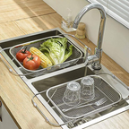 Arenzza stainless steel telescopic drainer basket for kitchen use, with extendable design and mesh surface for draining and drying utensils.