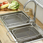 Arenzza stainless steel telescopic drainer basket for kitchen, adjustable houseware tool for drying dishes and utensils.