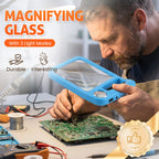Arenzza rechargeable LED magnifying glass with three light modes, featuring a handle and adjustable lens for detailed viewing.