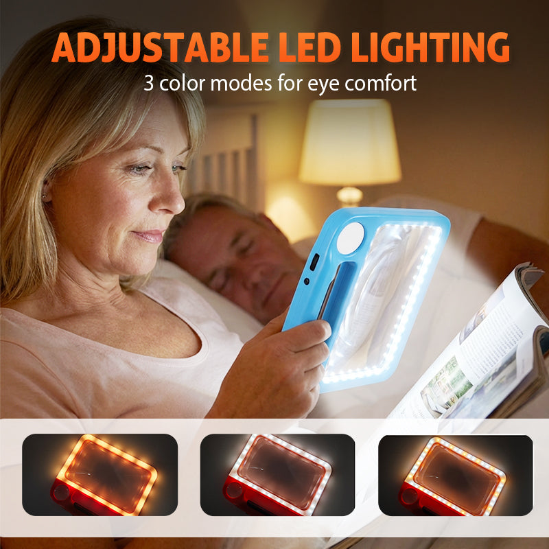 Arenzza rechargeable LED magnifying glass with three light modes, featuring a clear lens and ergonomic handle for household use.