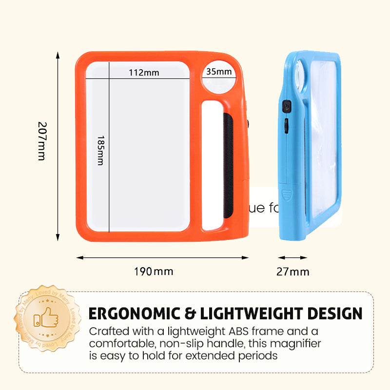 Arenzza rechargeable LED magnifying glass with three light modes, featuring a large lens and ergonomic handle for detailed viewing.