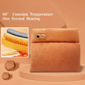Arenzza graphene USB rechargeable hand warmer with digital display, showing double-sided heating and rapid warmth in a winter setting.