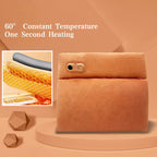 Arenzza graphene USB rechargeable hand warmer with digital display, showing double-sided heating and rapid warmth in a winter setting.