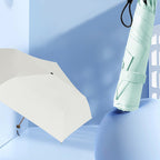 Arenzza compact all-weather umbrella, ultra-lightweight and portable, shown open with a black canopy and silver handle.