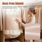 Arenzza dust-proof compression clothing cover in transparent material, designed to save wardrobe space and organize garments.