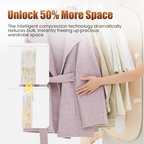 Arenzza dust-proof compression clothing cover for wardrobe organization, showcasing a transparent bag with zipper closure for space-saving storage.