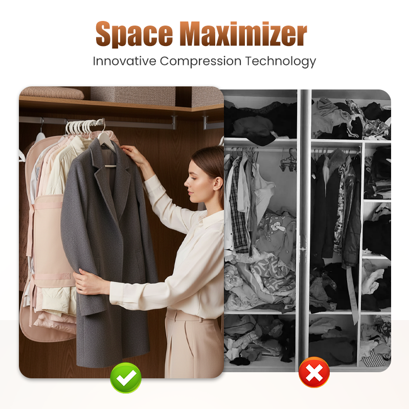 Arenzza dust-proof compression clothing cover in green, designed as a wardrobe organizer bag for space-saving storage of clothes.