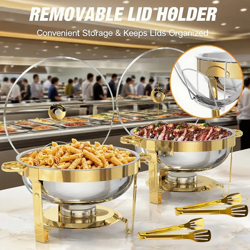 Arenzza stainless steel chafing dish buffet set for serving hot foods at parties and events in a kitchen or buffet setting.