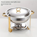 Aarenza stainless steel chafing dish buffet set with multiple food pans and lids for kitchen and catering use.