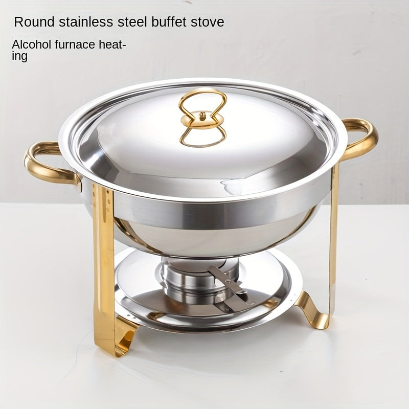 Aarenza stainless steel chafing dish buffet set with multiple food pans and lids for kitchen and catering use.