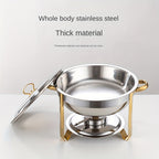 Aarenza stainless steel chafing dish buffet set with lid, frame, and serving pans for kitchen and catering use.