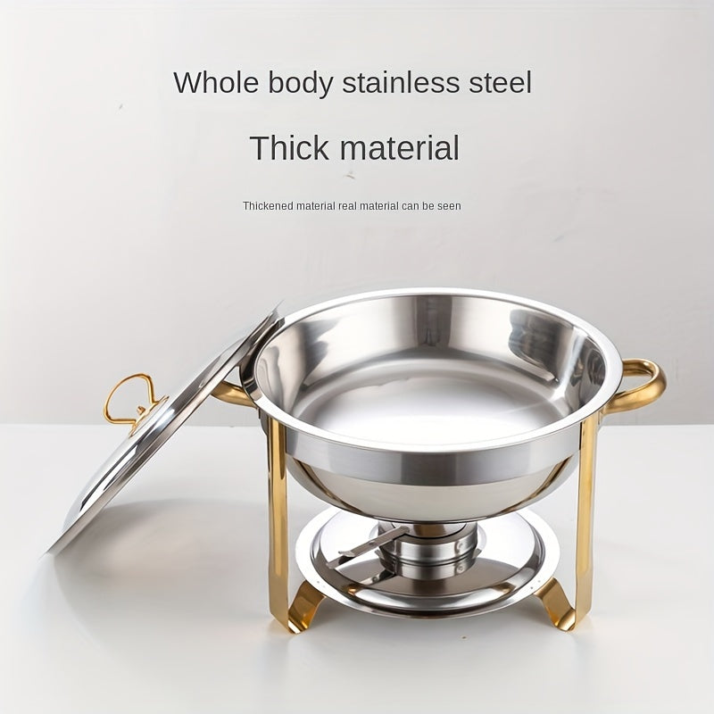 Aarenza stainless steel chafing dish buffet set with lid, frame, and serving pans for kitchen and catering use.
