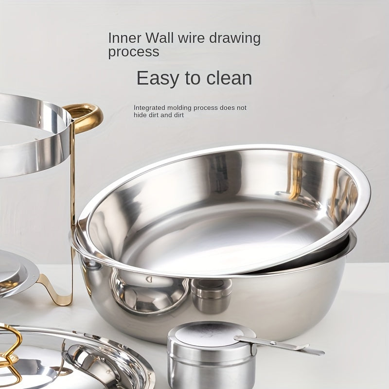 Aarenza stainless steel chafing dish buffet set with lid, frame, and serving pans, ideal for kitchen and catering use.
