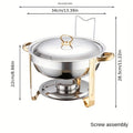Arenzza stainless steel chafing dish buffet set with lids, serving pans, and fuel holders on a kitchen countertop.