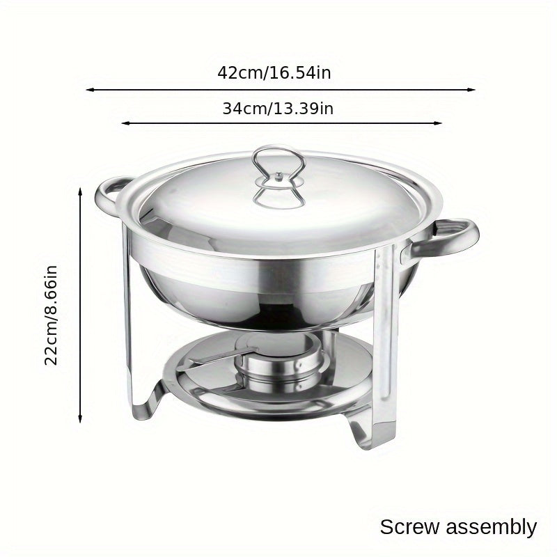 Arenzza stainless steel chafing dish buffet set with lids, serving pans, and a stand for keeping food warm at parties or events.
