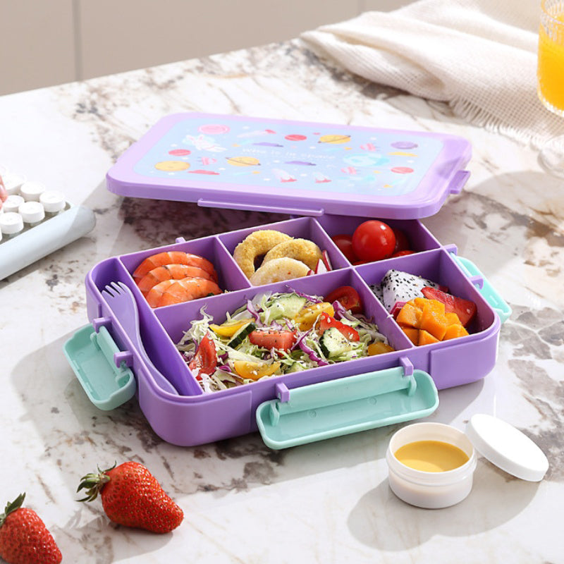 Aarenza cute cartoon lunch box with colorful houseware design, featuring playful character illustrations for kids' meal storage.