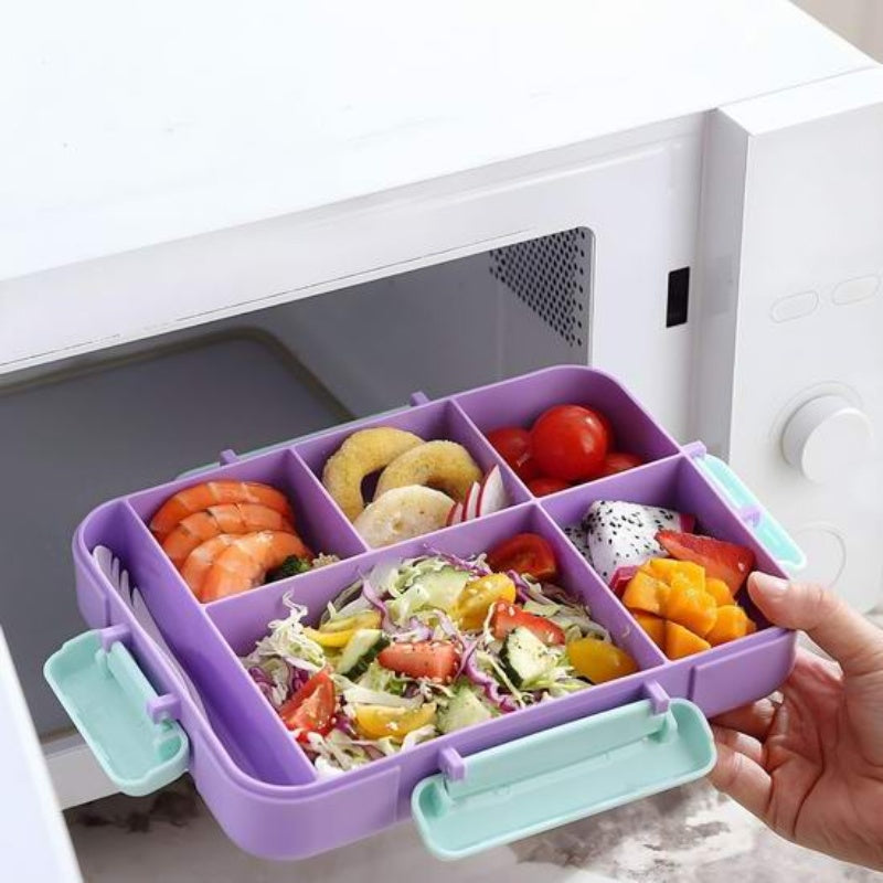 Aarenza cute cartoon lunch box with colorful house and animal designs, ideal for kids' school meals.
