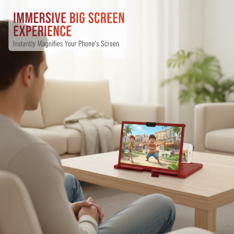 Arenzza HD mobile phone screen magnifier in transparent plastic, designed for hands-free viewing of mobile screens.