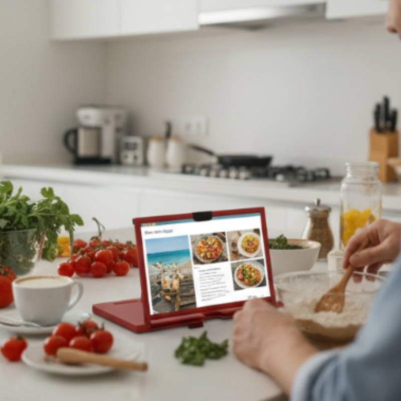 Arenzza HD mobile phone screen magnifier in clear plastic, designed for easy kitchen or houseware use, showing a close-up view.