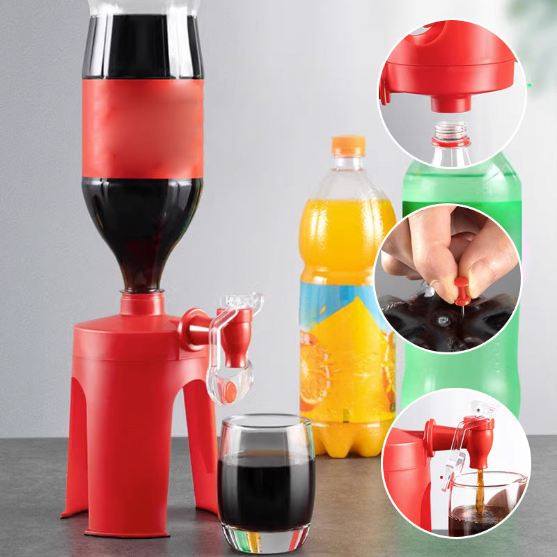 Arenzza handheld carbonated drinks machine for home use, shown with soda bottles and brewing components on a kitchen countertop.