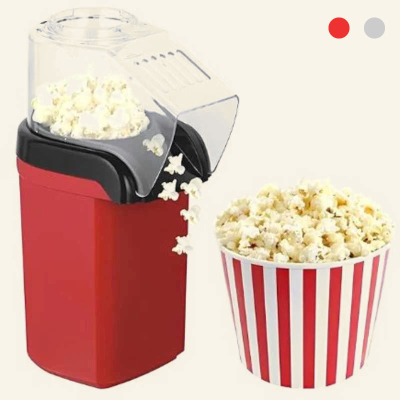 Aarenza mini home popcorn maker for parties and movies, compact kitchen appliance in white with a clear lid and popcorn inside