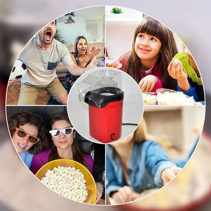 Arenzza mini home popcorn maker for parties and movies, compact kitchen appliance with popcorn in a bowl.