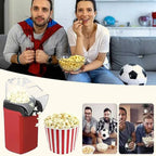 Aarenza mini home popcorn maker on a kitchen counter, ready for movie nights and parties, with freshly popped popcorn inside