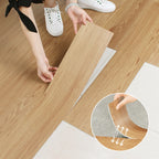 A set of five wood grain peel and stick floor tiles from Arenzza, waterproof, self-adhesive, ideal for DIY kitchen or house flooring.