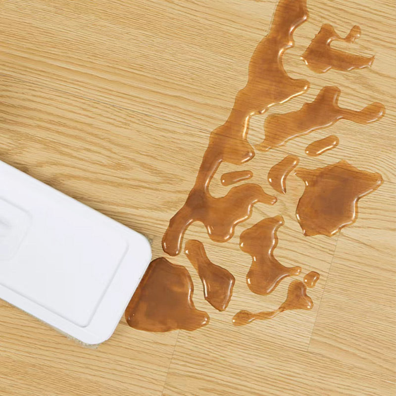 A set of five wood grain peel and stick floor tiles from Arenzza, waterproof self-adhesive tiles for easy DIY home flooring.