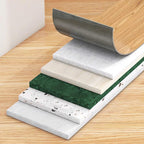 A set of four wood grain peel and stick floor tiles from Arenzza, showing waterproof, self-adhesive, easy-to-install kitchen flooring.