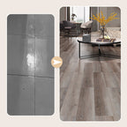 A set of five wood grain peel and stick floor tiles by Arenzza, showing self-adhesive, waterproof, easy-to-install kitchen flooring.