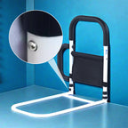 Arenzza bedside handrail railing for elderly and pregnant women, mounted on a bed for added support and safety.