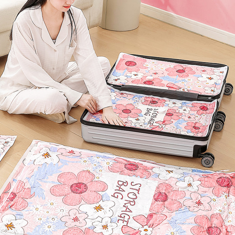 A set of Arenzza space-saving vacuum storage bags for houseware and kitchen organization, shown with sealed bags on a countertop.
